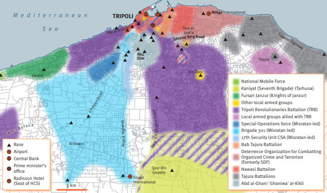 Mappa delle milizie nel territorio di Tripoli a giugno 2018_Fonte Security Assessment in North Africa 